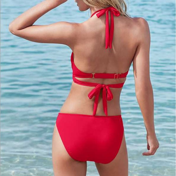 Red strapped wrap bikini top and bottom - Picture 7 of 8